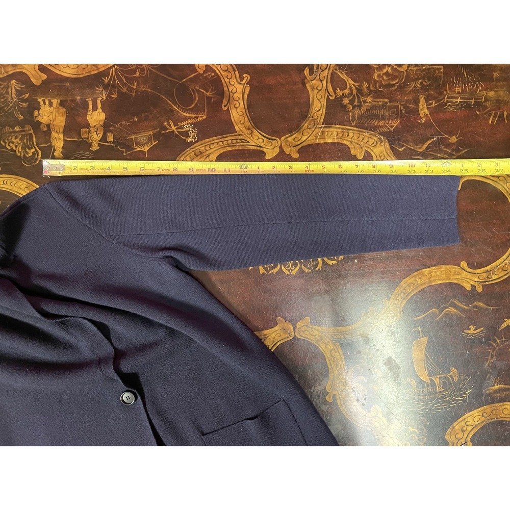Eileen Fisher Blue Washable Merino Wool Notch Collar Knit Blazer Career Preppy M - Picture 9 of 11